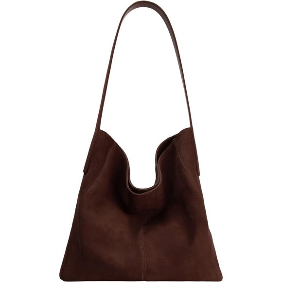 Handbags - Genuine Suede Leather Coffee Tote Bag for Women, Large Capacity Stylish Hobo